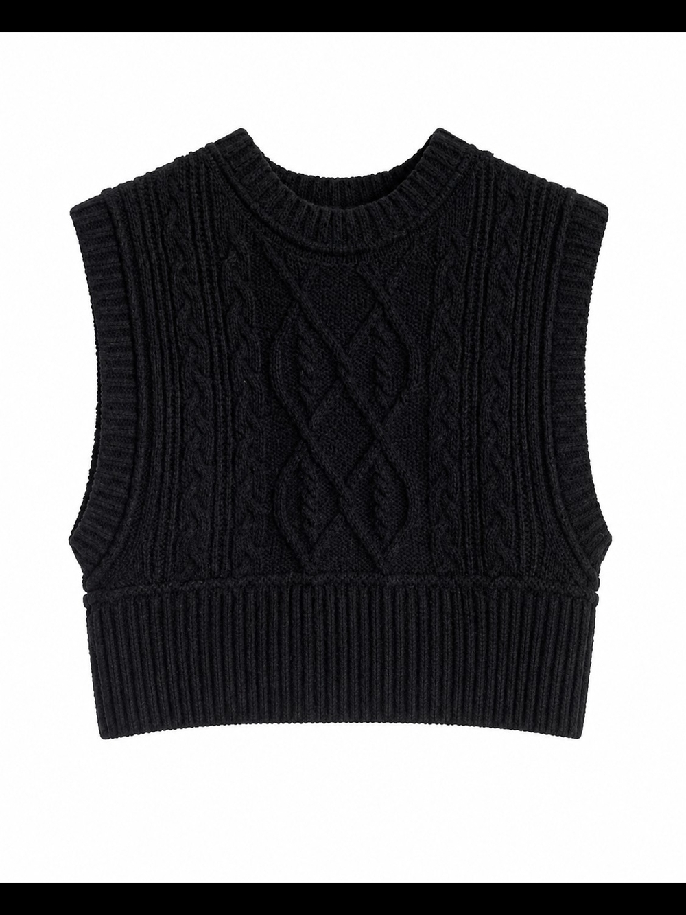 Free People Rowan Sweater Vest L Black Cable Knit Cropped Boho Preppy Chic - Picture 2 of 9